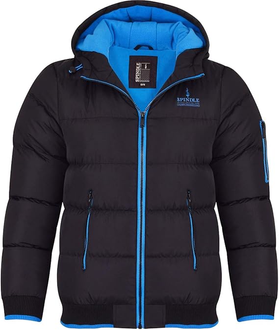 Spindle Childrens Boys Padded Winter Coat School Hooded Fleece Lined Jacket Zip Pockets Youths